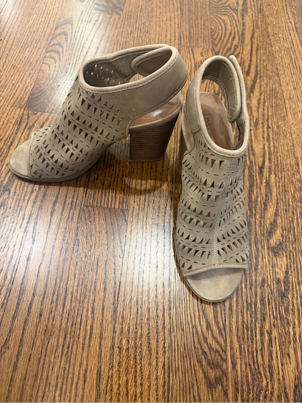 Indigo Taupe Perforated Open-Toe Block Heel Slingbacks